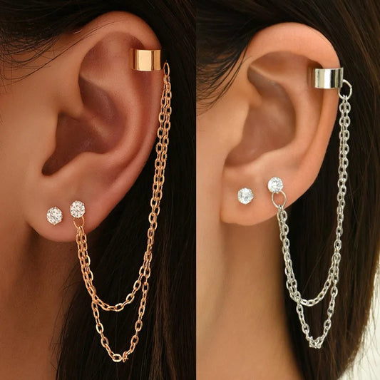 💕French Elegance - Boucle d’Oreille à Chaîne Clip Cartilage 💕