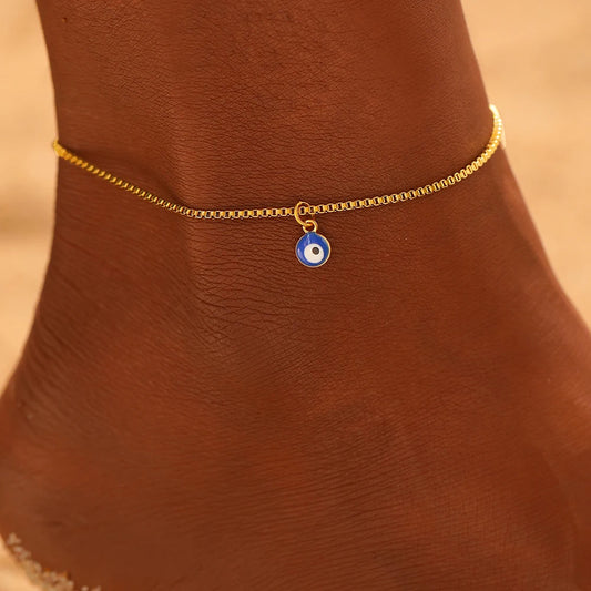 🪬French Charm - Bracelet de Cheville Acier Inoxydable & Œil Bleu Protecteur 🧿